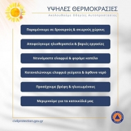 Πολύ υψηλές θερμοκρασίες προβλέπονται από την Κυριακή 6/7 έως και την Τετάρτη 9/7